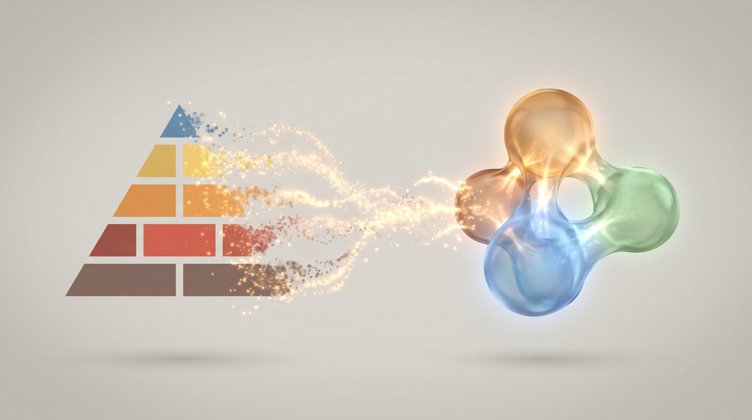 Infográfico comparativo entre os níveis rígidos da Pirâmide de Maslow e as três engrenagens dinâmicas da Teoria da Autodeterminação: Autonomia, Competência e Vínculo